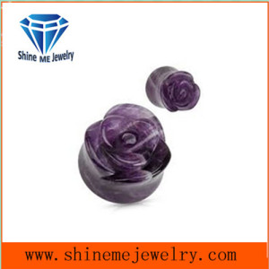 Piercing Jewellry Amethyst Carved Flower Stone Earplug